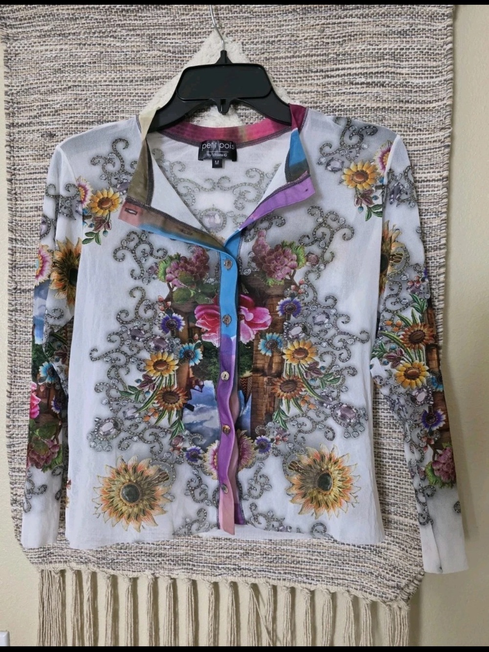 Petit Pois Viviana G Printed Nylon Mesh Art To Wear Shirt Size M